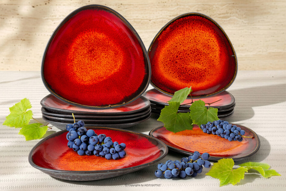 PRIMA Zestaw obiadowy z ceramiki 6os. (12 el.) czerwony czerwony - zdjęcie 1