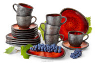 Zestaw kawowy ręcznie szkliwiony 6 os. (18 el.) czerwony