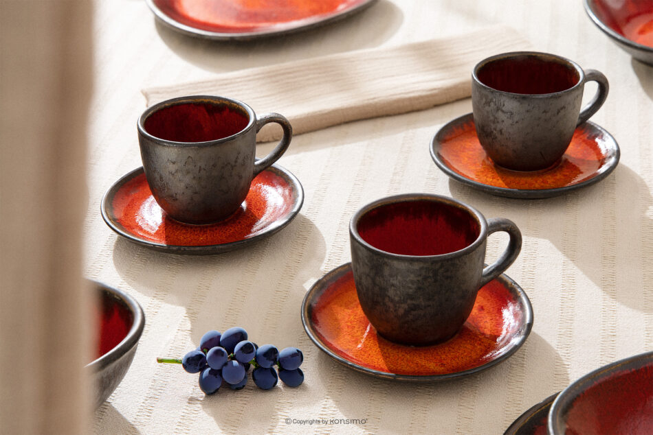 PRIMA Zestaw kawowy ręcznie szkliwiony 6 os. (18 el.) czerwony czerwony - zdjęcie 15