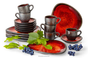 PRIMA, https://konsimo.pl/kolekcja/prima/ Zestaw kawowy espresso ręcznie szkliwiony 6 os. (18 el.) czerwony czerwony - zdjęcie