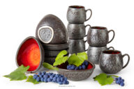 Zestaw śniadaniowy loft ręcznie szkliwiony 6 os. (12 el.) czerwony