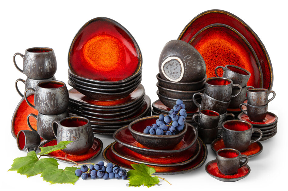 PRIMA Zestaw obiadowo-śniadaniowo-kawowy 6 os. (60 el.) czerwony czerwony - zdjęcie 0