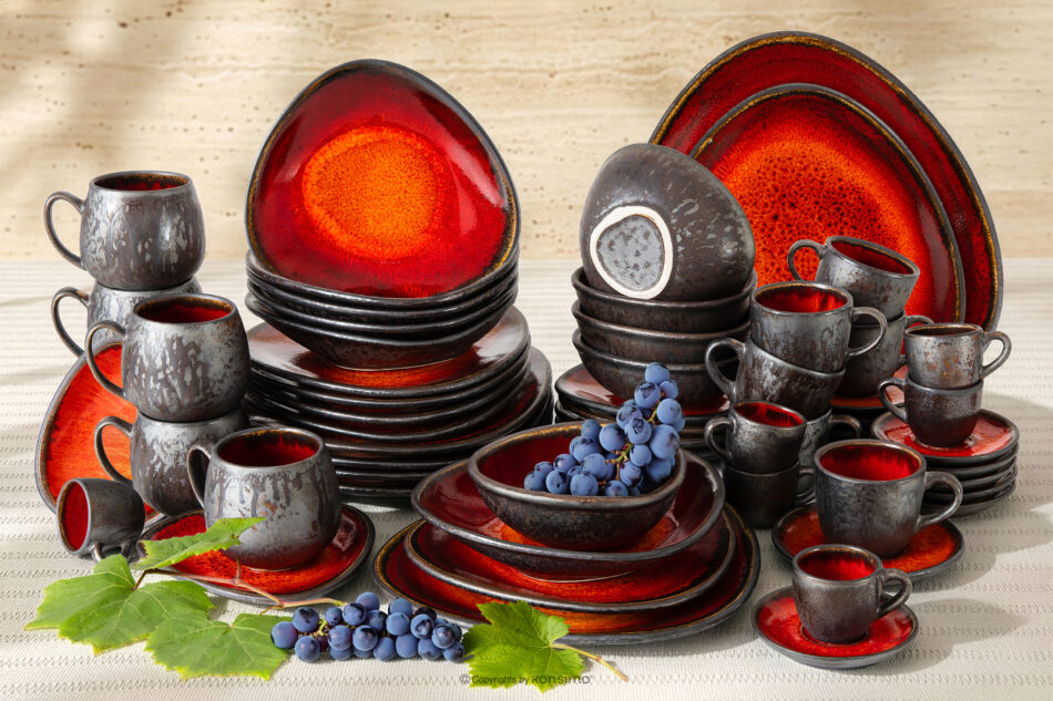 PRIMA Zestaw obiadowo-śniadaniowo-kawowy 6 os. (60 el.) czerwony czerwony - zdjęcie 1