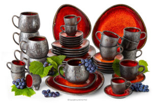 PRIMA, https://konsimo.pl/kolekcja/prima/ Zestaw kawowo-śniadaniowy 6 os. (42 el.) czerwony czerwony - zdjęcie