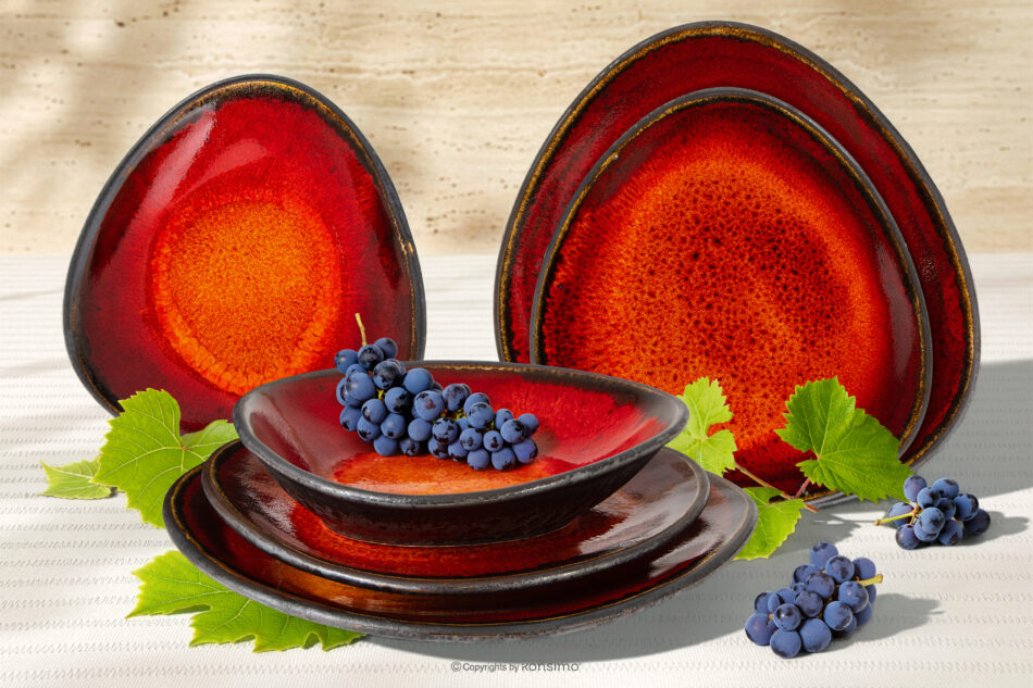 PRIMA Zestaw obiadowy ręcznie szkliwiony 2os. (6 el.) czerwony czerwony - zdjęcie 1