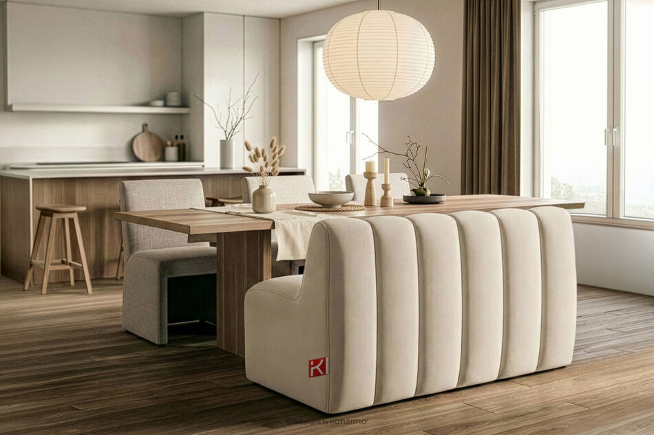 CORDA Ławka tapicerowana do jadalni 120 cm welur kremowy kremowy - zdjęcie 9