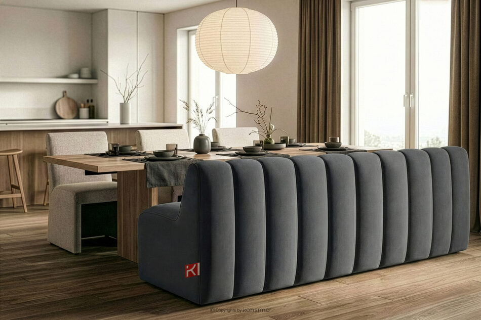 CORDA Ławka tapicerowana z oparciem 200 cm welur ciemny szary ciemny szary - zdjęcie 9