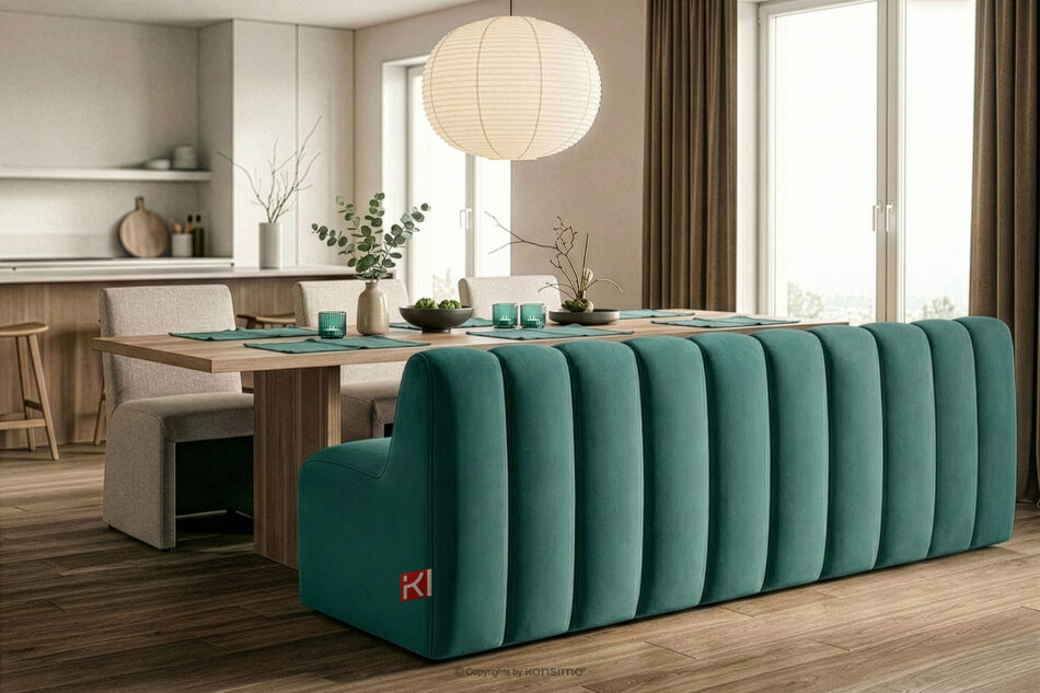 CORDA Ławka tapicerowana z oparciem 200 cm welur morski morski - zdjęcie 9