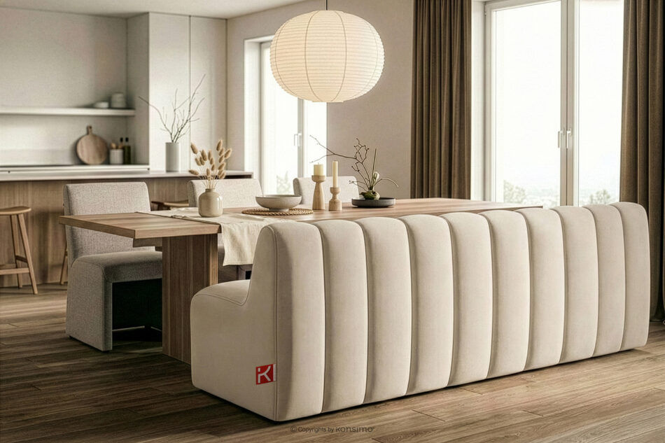 CORDA Ławka tapicerowana z oparciem 200 cm welur kremowy kremowy - zdjęcie 9