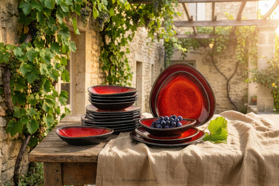 PRIMA Talerz śniadaniowy ręcznie szkliwiony czerwony czerwony - zdjęcie 7