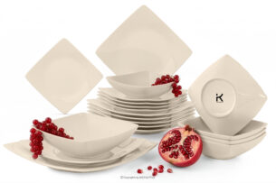 EPIRI, https://konsimo.pl/kolekcja/epiri/ Zestaw obiadowy kwadratowy beżowy połysk 6 os. (18el) beżowy połysk - zdjęcie