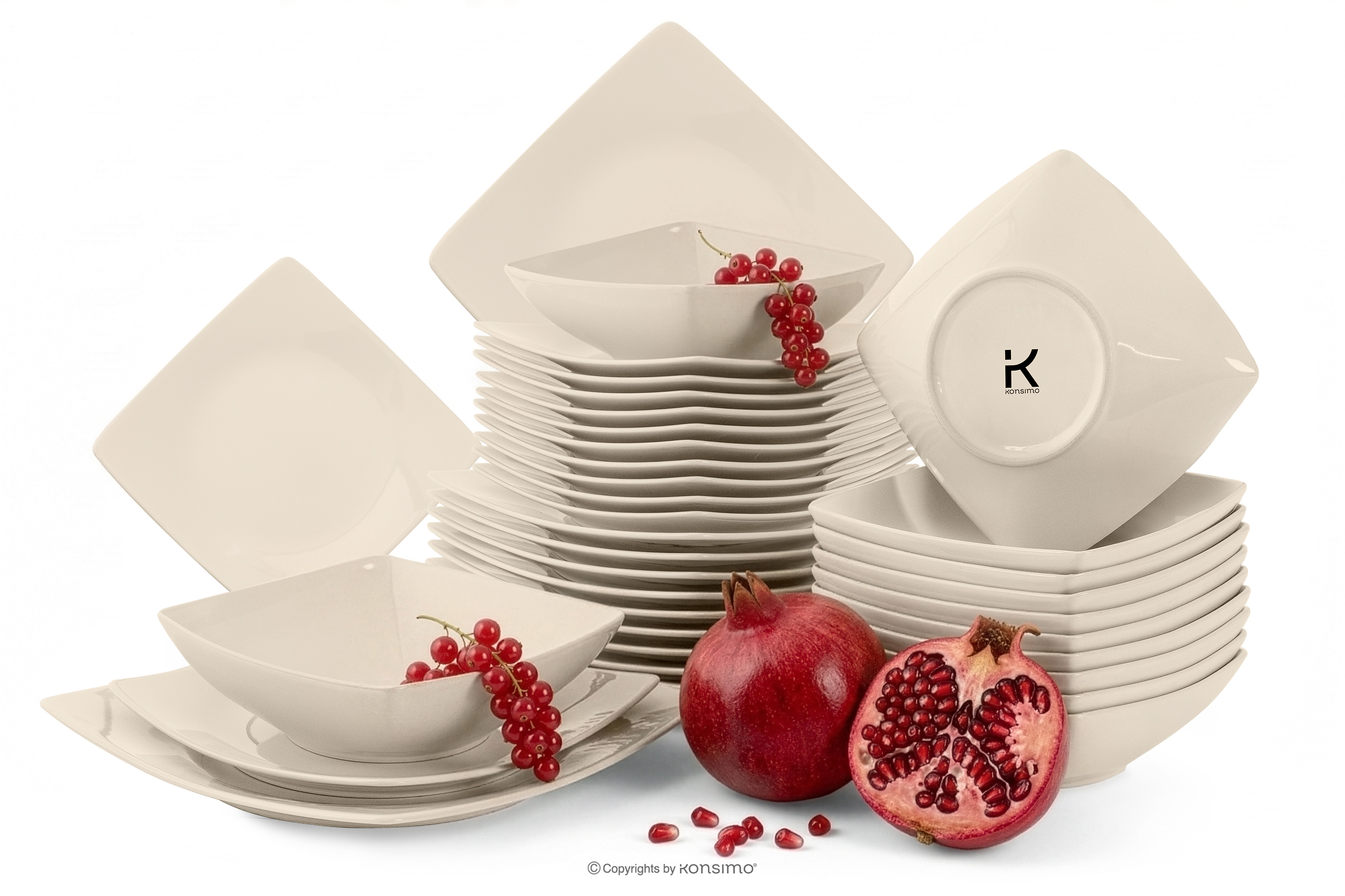 Zestaw obiadowy kwadratowy beżowy połysk 12 os. (36el)