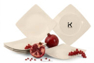 Talerz deserowy kwadratowy beżowy połysk 6szt.