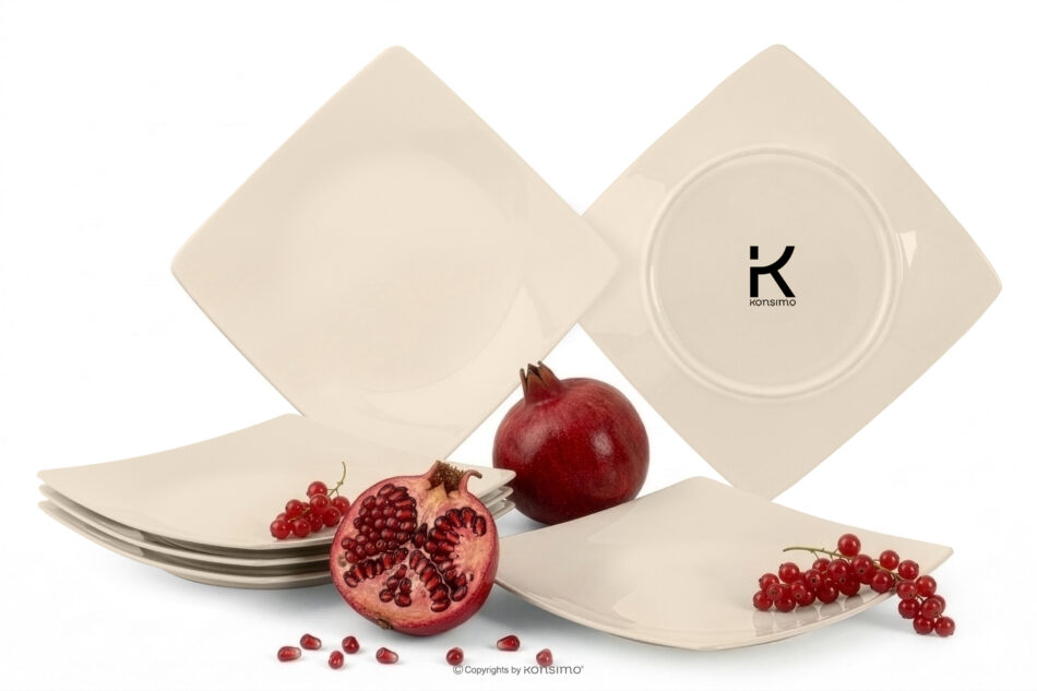 EPIRI Talerz deserowy kwadratowy beżowy połysk 6szt. beżowy połysk - zdjęcie 0