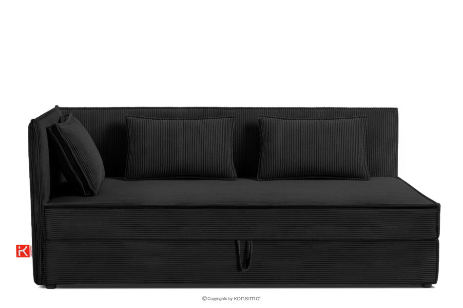 ROTI Łóżko z oparciem w tkaninie sztruks 90 cm czarny czarny - zdjęcie 0