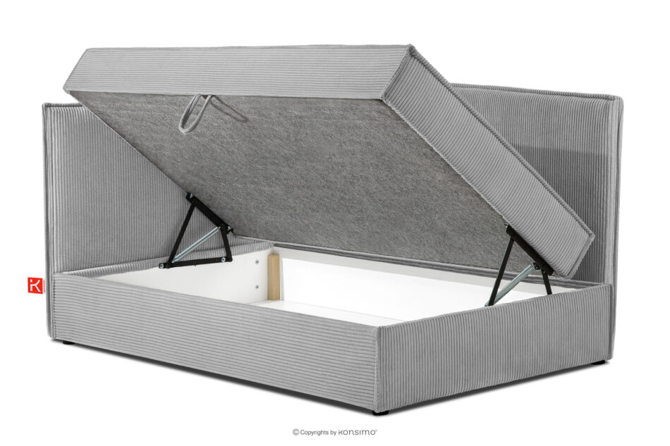 ROTI Łóżko z oparciem w tkaninie sztruks 90 cm jasny szary jasny szary - zdjęcie 4