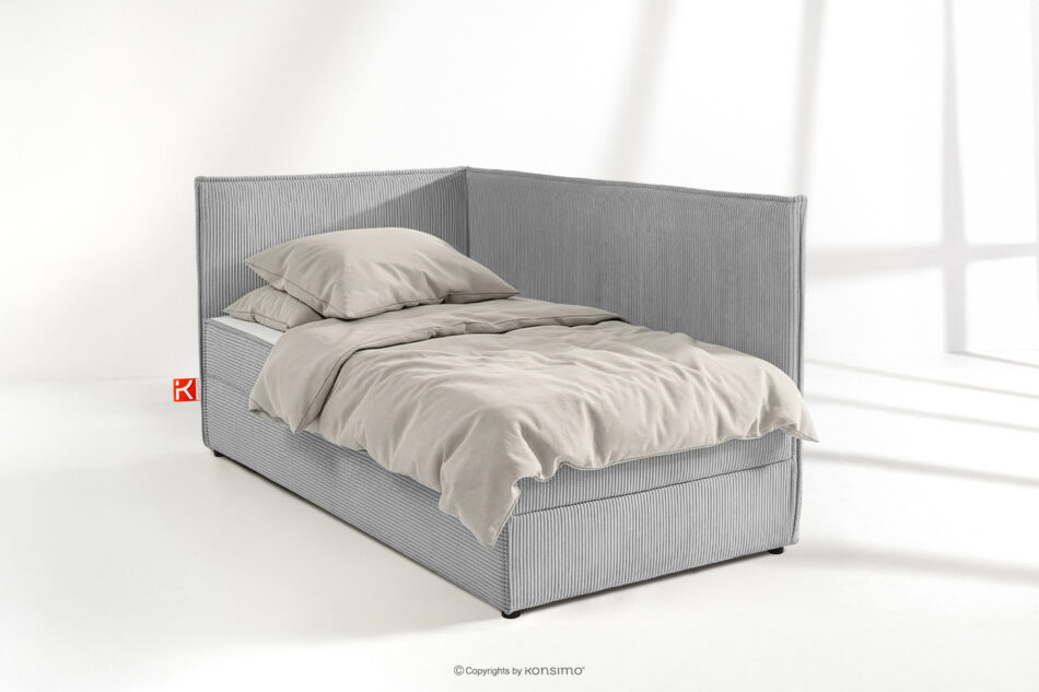 ROTI Łóżko z oparciem w tkaninie sztruks 90 cm jasny szary jasny szary - zdjęcie 1