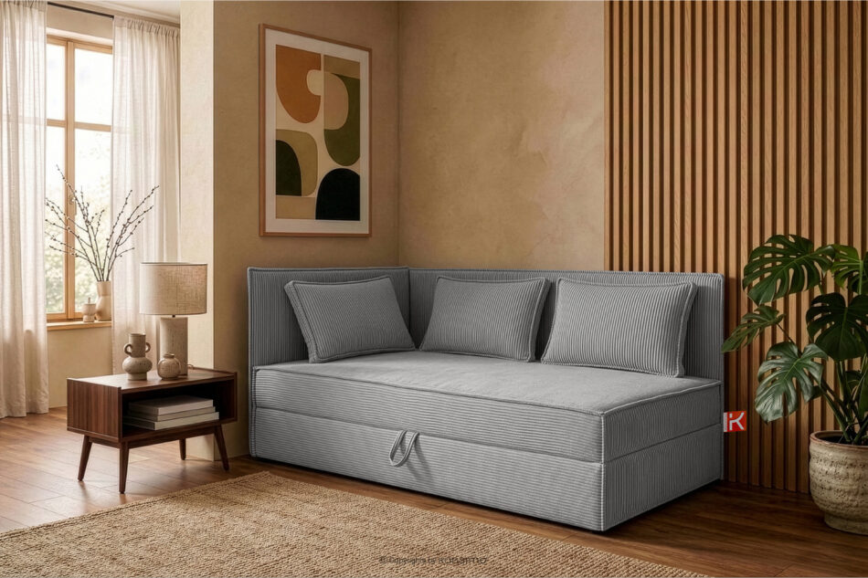 ROTI Łóżko z oparciem w tkaninie sztruks 90 cm jasny szary jasny szary - zdjęcie 12