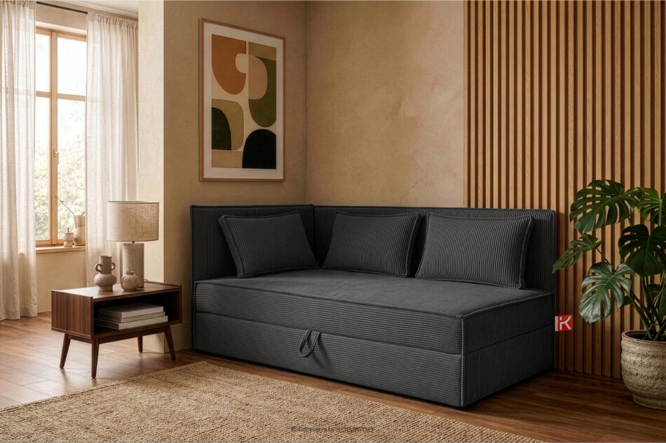 ROTI Łóżko z oparciem w tkaninie sztruks 90 cm ciemny szary ciemny szary - zdjęcie 12