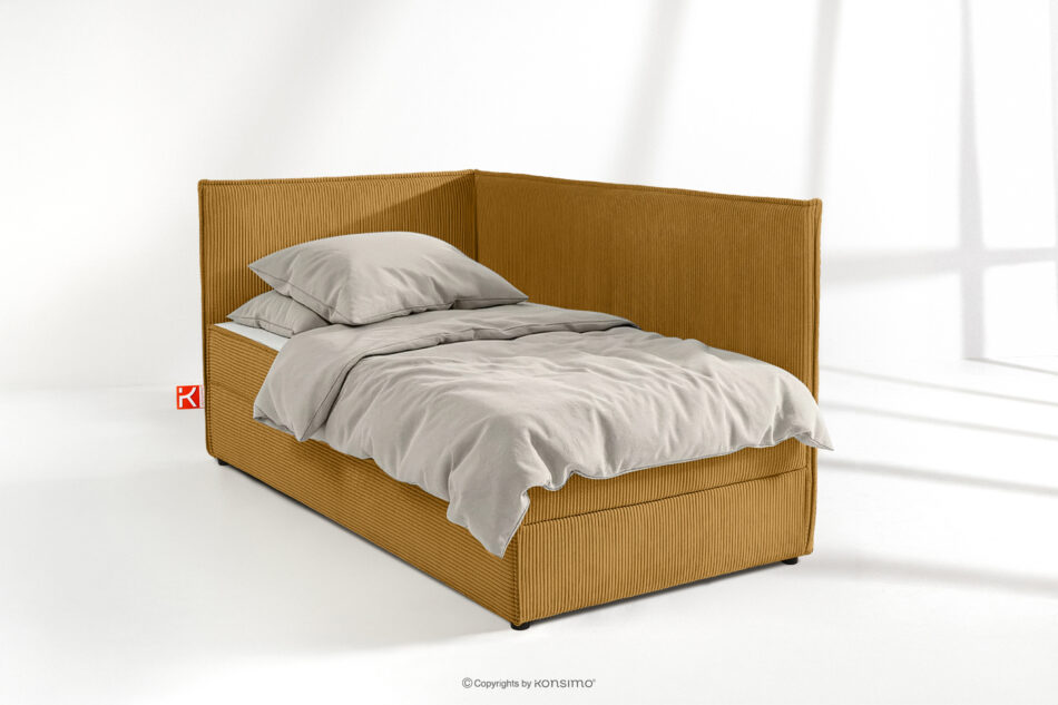 ROTI Łóżko z oparciem w tkaninie sztruks 90 cm żółty żółty - zdjęcie 1