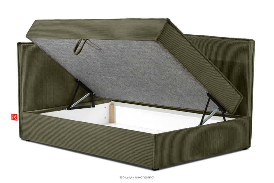 ROTI Łóżko z oparciem w tkaninie sztruks 90 cm oliwkowy oliwkowy - zdjęcie 4