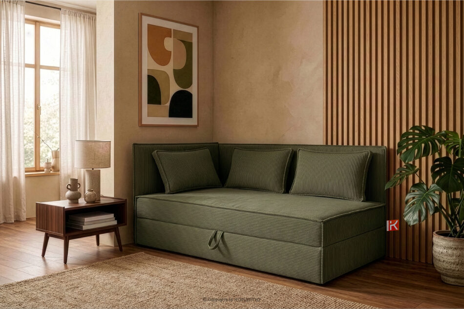 ROTI Łóżko z oparciem w tkaninie sztruks 90 cm oliwkowy oliwkowy - zdjęcie 12