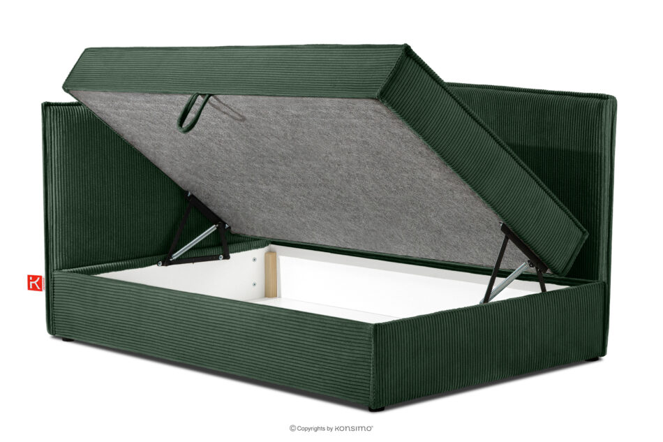 ROTI Łóżko 90 cm dla nastolatka z oparciem w tkaninie sztruks ciemny zielony ciemny zielony - zdjęcie 4
