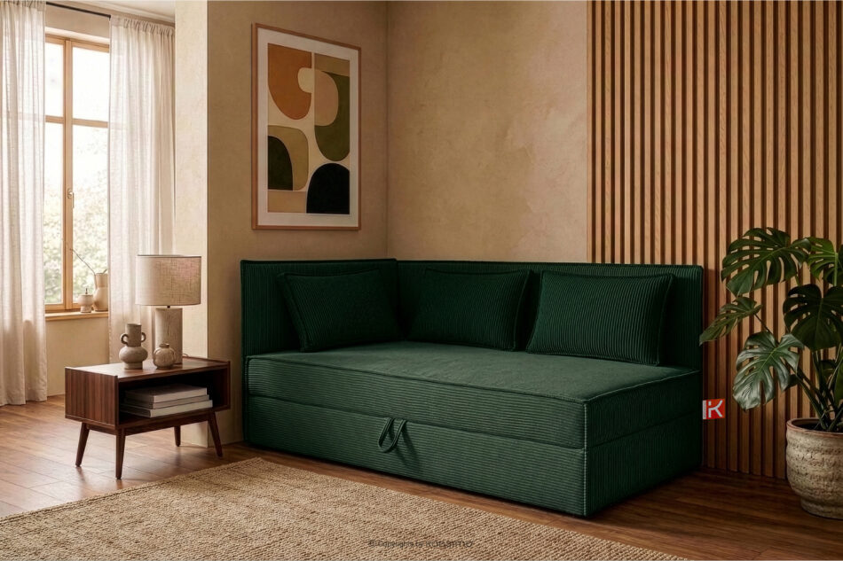 ROTI Łóżko 90 cm dla nastolatka z oparciem w tkaninie sztruks ciemny zielony ciemny zielony - zdjęcie 12