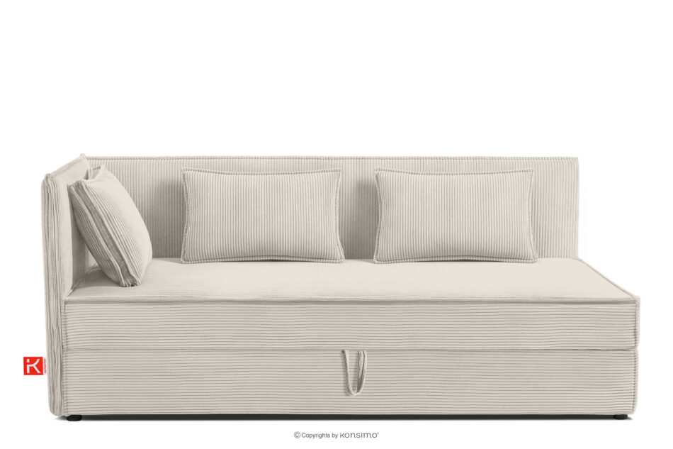 ROTI Łóżko 90 cm dla nastolatka z oparciem w tkaninie sztruks kremowy kremowy - zdjęcie 0