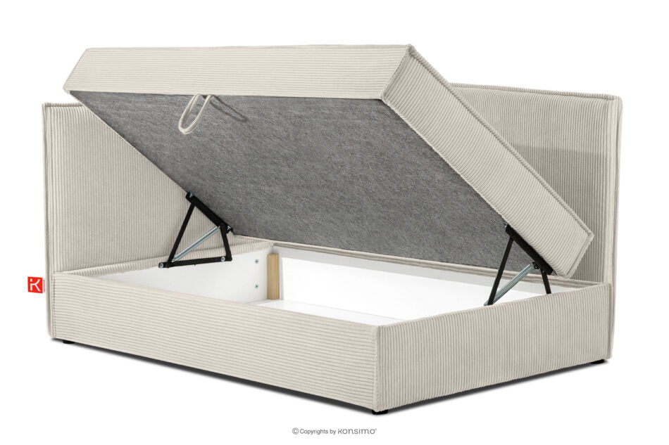 ROTI Łóżko 90 cm dla nastolatka z oparciem w tkaninie sztruks kremowy kremowy - zdjęcie 4