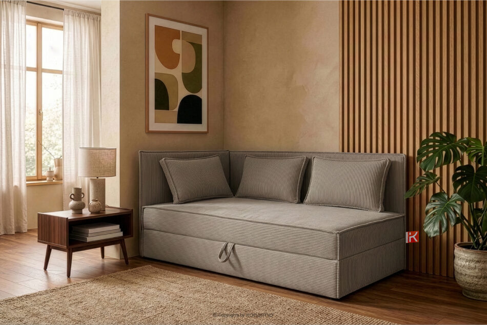 ROTI Łóżko 90 cm dla nastolatka z oparciem w tkaninie sztruks beżowy beżowy - zdjęcie 12