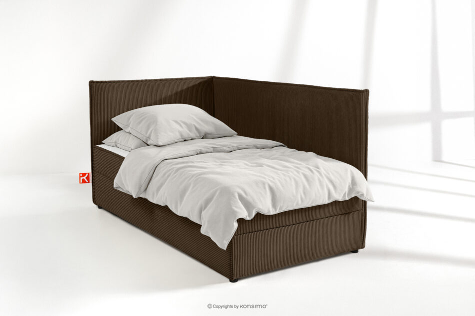 ROTI Łóżko 90 cm z oparciem w tkaninie sztruks ciemny brązowy ciemny brązowy - zdjęcie 1