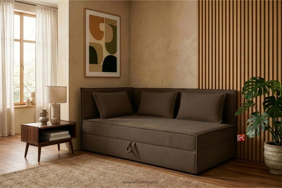 ROTI Łóżko 90 cm z oparciem w tkaninie sztruks ciemny brązowy ciemny brązowy - zdjęcie 12