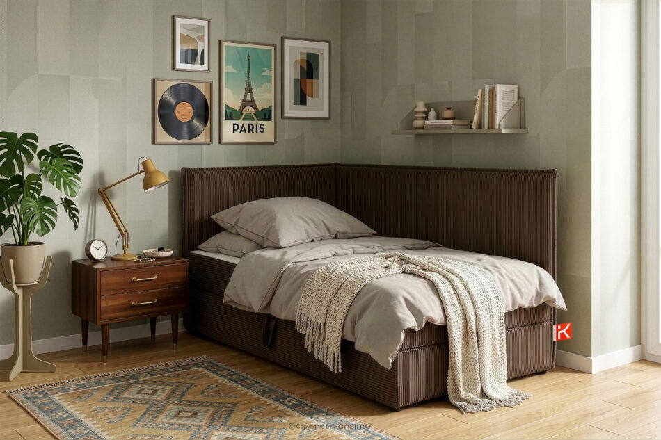 ROTI Łóżko 90 cm z oparciem w tkaninie sztruks ciemny brązowy ciemny brązowy - zdjęcie 13