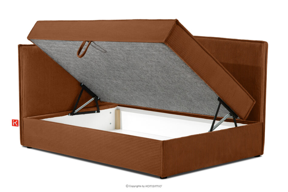 ROTI Łóżko 90 cm z oparciem w tkaninie sztruks rudy rudy - zdjęcie 4