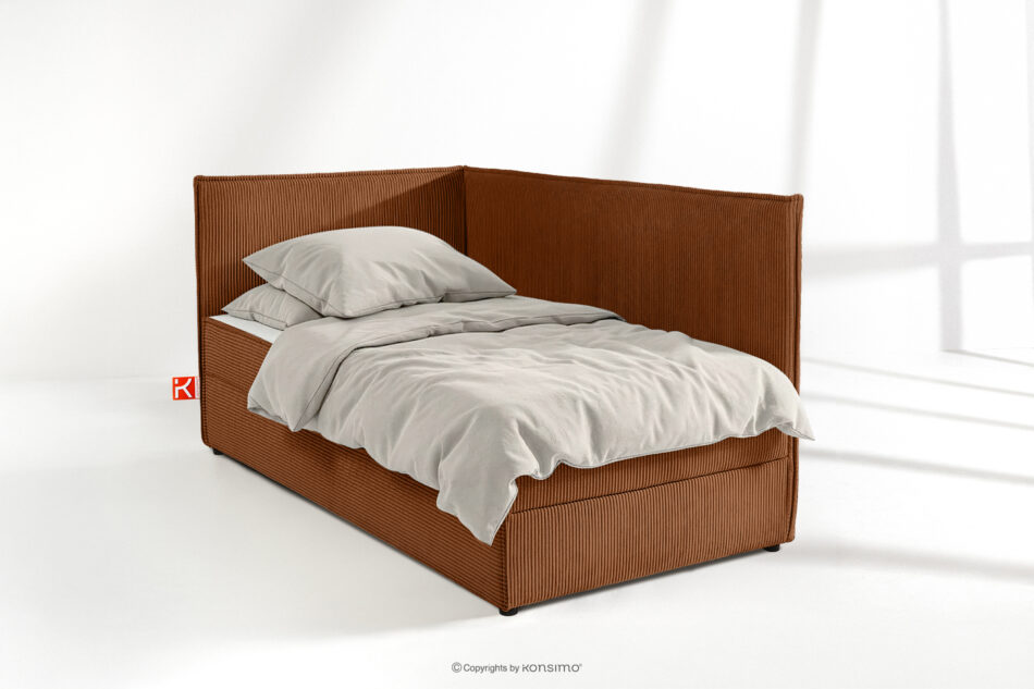 ROTI Łóżko 90 cm z oparciem w tkaninie sztruks rudy rudy - zdjęcie 1