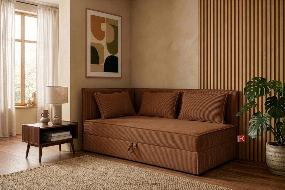 ROTI Łóżko 90 cm z oparciem w tkaninie sztruks rudy rudy - zdjęcie 12