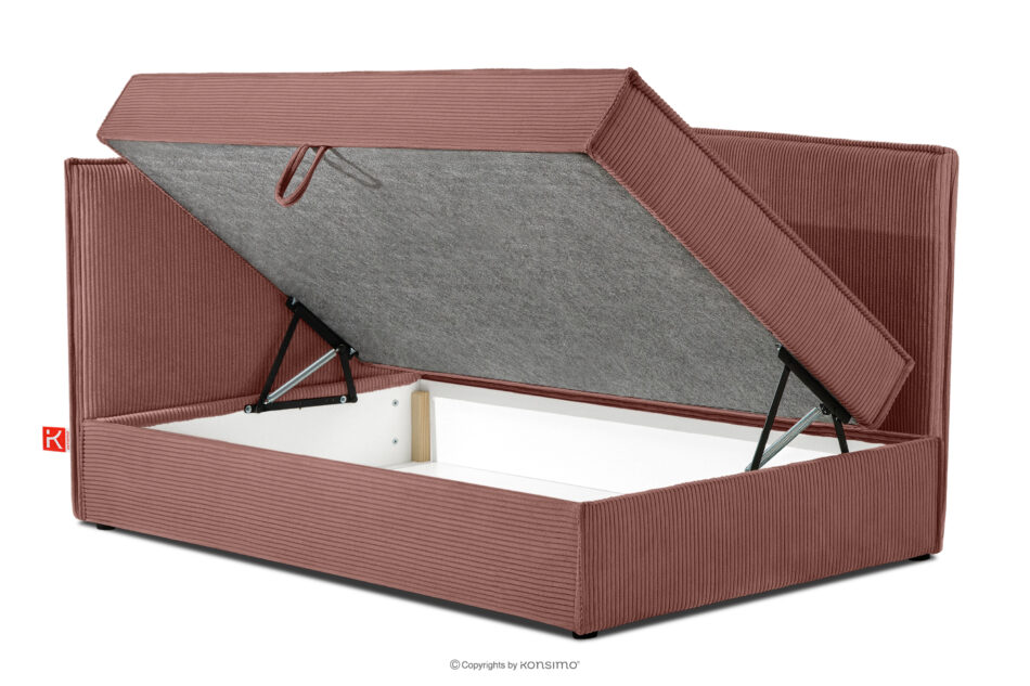 ROTI Łóżko 90 cm z oparciem w tkaninie sztruks różowy różowy - zdjęcie 4