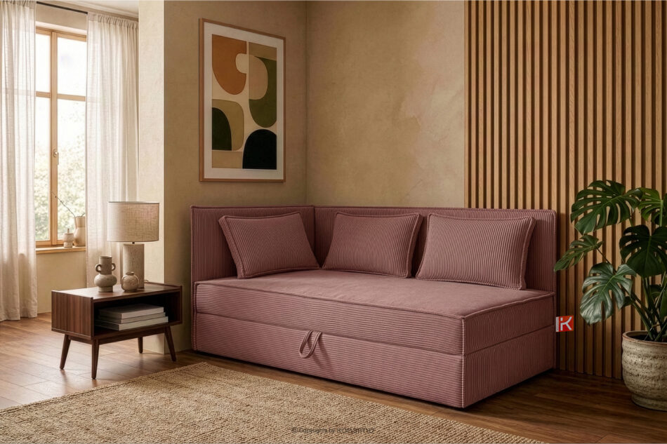 ROTI Łóżko 90 cm z oparciem w tkaninie sztruks różowy różowy - zdjęcie 12