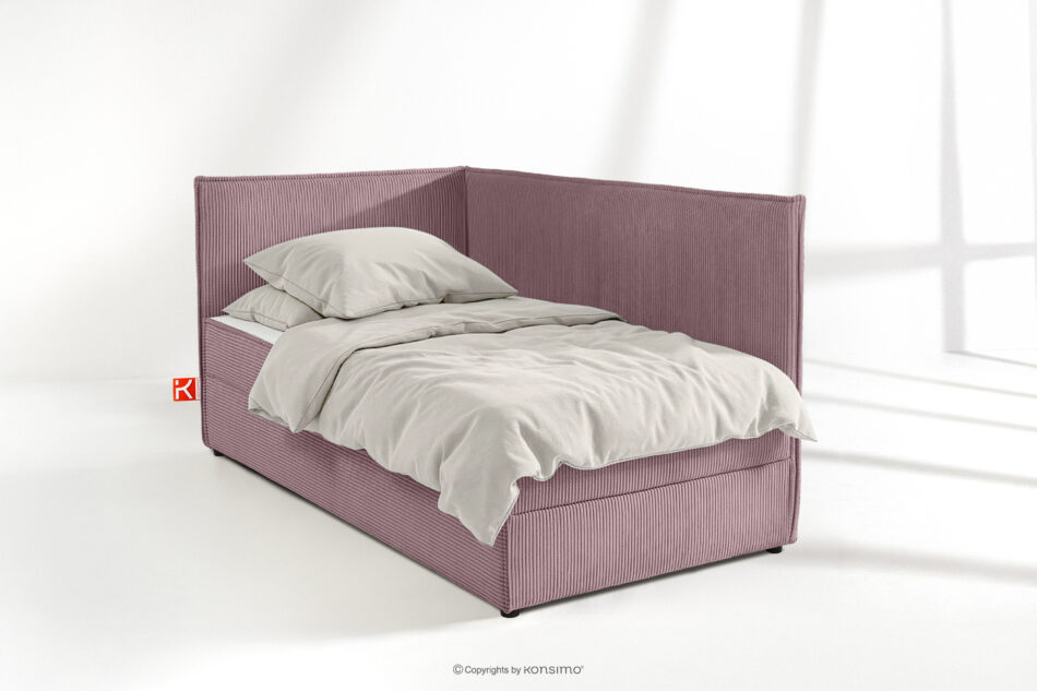 ROTI Łóżko 90 cm z oparciem w tkaninie sztruks jasny fioletowy jasny fioletowy - zdjęcie 1
