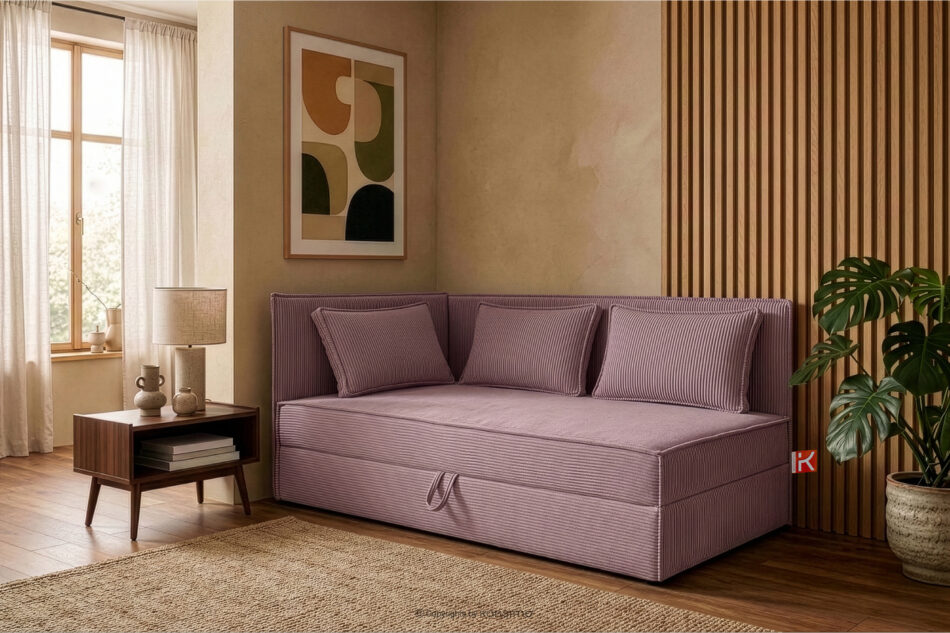 ROTI Łóżko 90 cm z oparciem w tkaninie sztruks jasny fioletowy jasny fioletowy - zdjęcie 12