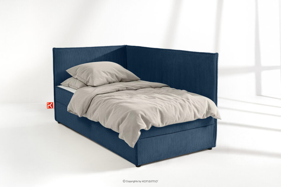 ROTI Łóżko 90 cm z oparciem w tkaninie sztruks granatowy granatowy - zdjęcie 1
