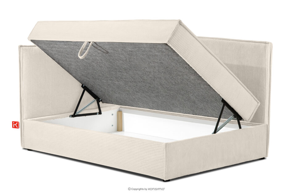 ROTI Łóżko 90 cm z oparciem w tkaninie sztruks ecru ecru - zdjęcie 4