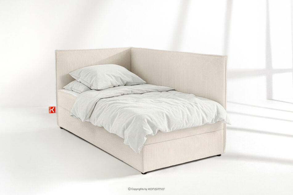 ROTI Łóżko 90 cm z oparciem w tkaninie sztruks ecru ecru - zdjęcie 1