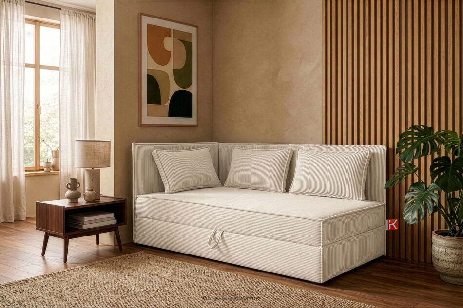 ROTI Łóżko 90 cm z oparciem w tkaninie sztruks ecru ecru - zdjęcie 12