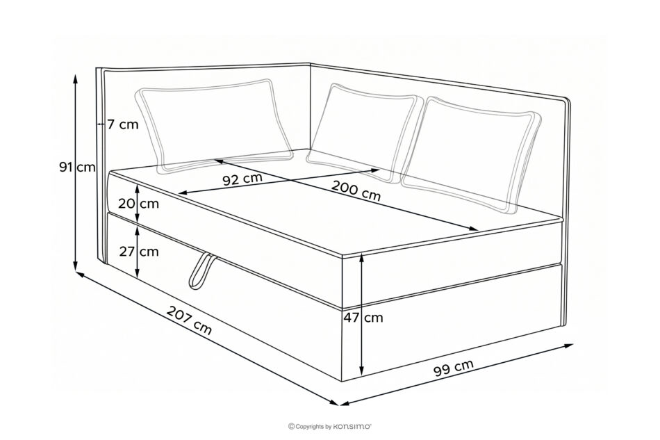 ROTI Łóżko z oparciem w tkaninie sztruks 90 cm ciemny szary ciemny szary - zdjęcie 14