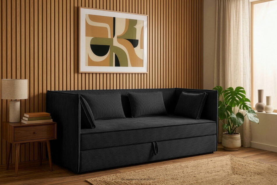 ROTI Łóżko typu sofa 90 cm w tkaninie sztruks czarny czarny - zdjęcie 12