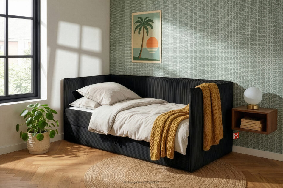 ROTI Łóżko typu sofa 90 cm w tkaninie sztruks czarny czarny - zdjęcie 13