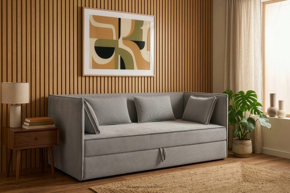 ROTI Łóżko typu sofa 90 cm w tkaninie sztruks jasny szary jasny szary - zdjęcie 12