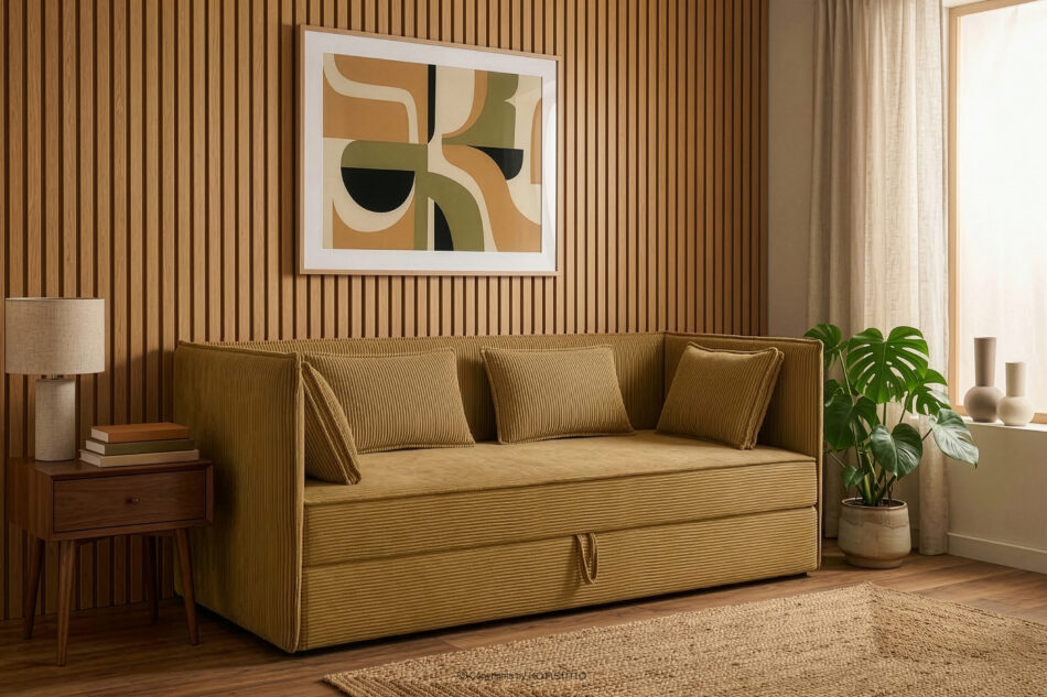 ROTI Łóżko typu sofa 90 cm w tkaninie sztruks żółty żółty - zdjęcie 12